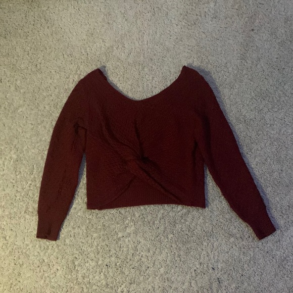 Burgundy Double V Neck Twist Sweater - Picture 1 of 3